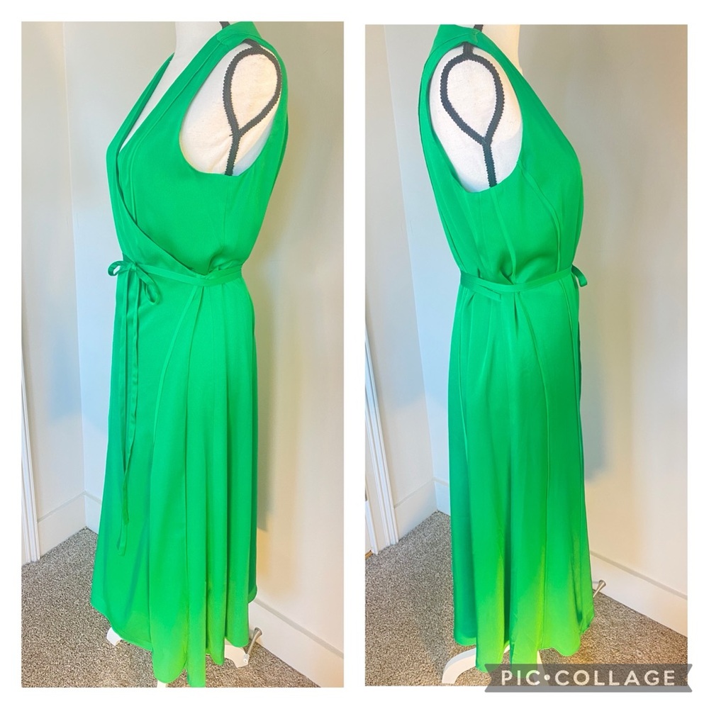 Banana Republic Kelly Green Vneck Midi Wrap Dress Tie Belt Medium Sleeveless NWT - Picture 6 of 17